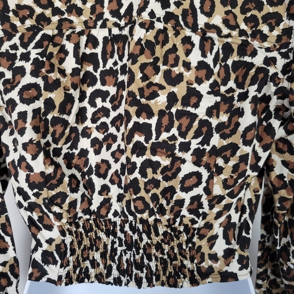 Free People Medium Leopard Love Long Sleeve Shirt Button Up Knot Collared Denim - Picture 7 of 9